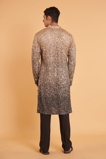 Shop Siddartha Tytler Grey Georgette, Rayon Sequins Ombre Embellished Kurta With Churidar at Aza Fashions Shop_Siddartha Tytler_Grey Georgette, Rayon Sequins Ombre Embellished Kurta With Churidar _at_Aza_Fashions