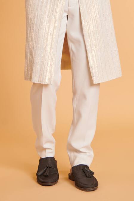 Siddartha Tytler Ivory Silk, Lycra Sequins Embellished Sherwani With Pant Online at Aza Fashions Siddartha Tytler_Ivory Silk, Lycra Sequins Embellished Sherwani With Pant _Online_at_Aza_Fashions