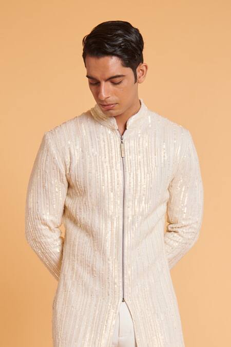 Buy Siddartha Tytler Ivory Silk, Lycra Sequins Embellished Sherwani With Pant Online at Aza Fashions Buy_Siddartha Tytler_Ivory Silk, Lycra Sequins Embellished Sherwani With Pant _Online_at_Aza_Fashions