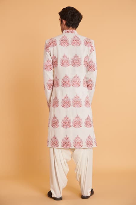 Shop Siddartha Tytler Ivory Silk, Rayon Embroidery Sherwani With Patiala Pant at Aza Fashions Shop_Siddartha Tytler_Ivory Silk, Rayon Embroidery Sherwani With Patiala Pant _at_Aza_Fashions