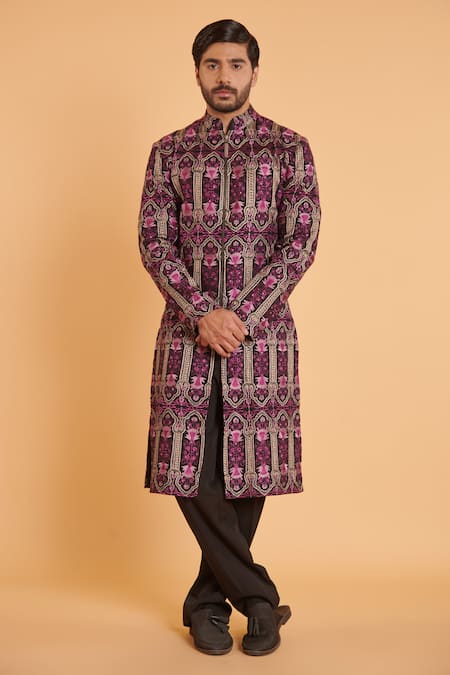 Siddartha Tytler Crystal Floral Embroidered Sherwani With Pant 