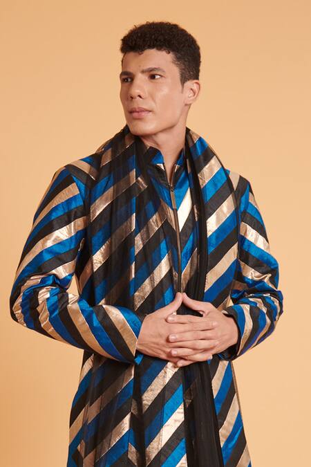 Siddartha Tytler Blue Taffeta, Rayon, Net Chevron Pattern Sherwani Churidar Set Online at Aza Fashions Siddartha Tytler_Blue Taffeta, Rayon, Net Chevron Pattern Sherwani Churidar Set _Online_at_Aza_Fashions