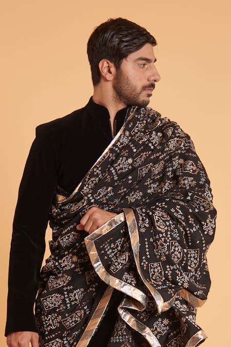 Siddartha Tytler_Black Velvet Sherwani With Pant _Online_at_Aza_Fashions
