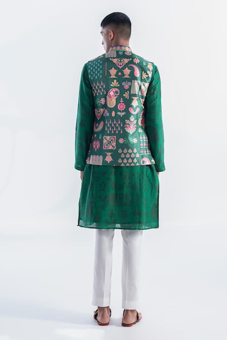 Siddhartha Bansal Chanderi Paisley Print Kurta With Pant 