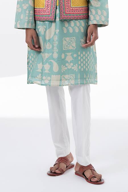 Buy_Siddhartha Bansal_Blue Chanderi, Cotton Blossom Print Kurta With Pant _Online_at_Aza_Fashions