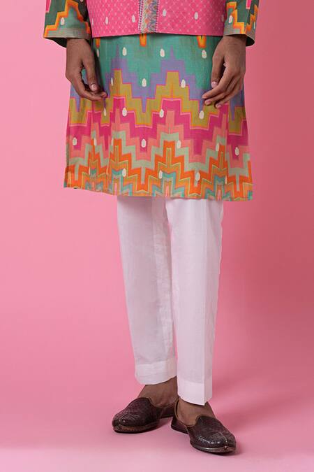 Shop_Siddhartha Bansal_Multi Color Chanderi, Cotton Chevron Print Kurta With Pant _Online_at_Aza_Fashions