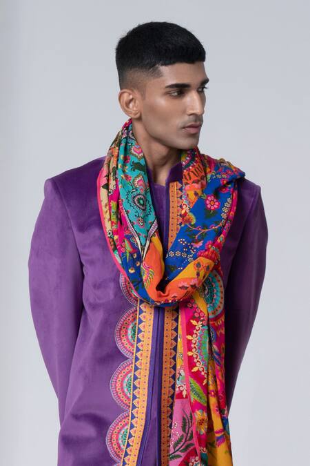 Siddhartha Bansal_Multi Color Floral Print Stole _Online_at_Aza_Fashions