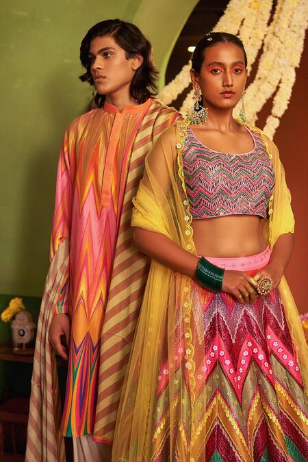 Buy_Siddhartha Bansal_Beige Stripe Print Stole _Online_at_Aza_Fashions