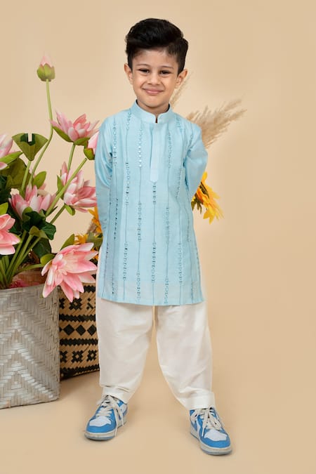 Little Boys Closet Mirror Vine Embroidered Kurta With Pyjama 