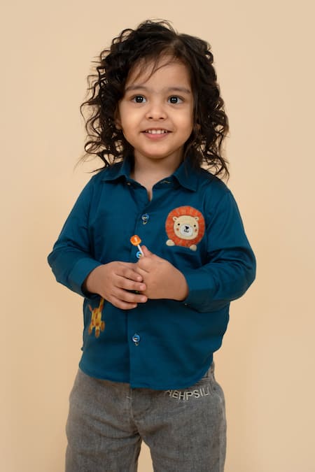 LITTLE BOYS CLOSET Giraffe & Lion Patch Work Shirt 