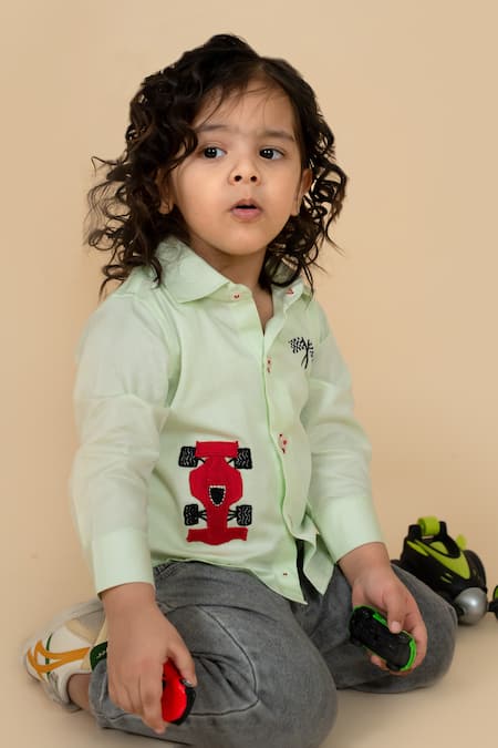 Little Boys Closet Race Car Theme Embroidered Shirt 