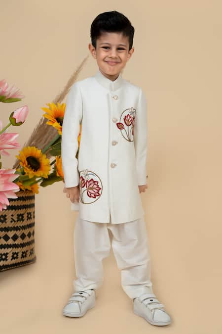Little Boys Closet Lotus Embroidered Sherwani With Pyjama 