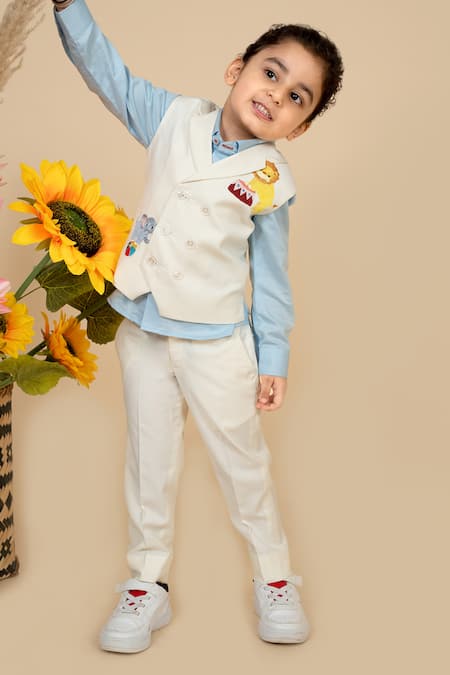 Little Boys Closet Blue Cotton Embroidery Carnival Theme Waiscoat Pant Set Online at Aza Fashions Little Boys Closet_Blue Cotton Embroidery Carnival Theme Waiscoat Pant Set _Online_at_Aza_Fashions