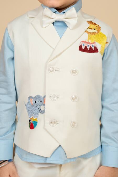 Shop Little Boys Closet Blue Cotton Embroidery Carnival Theme Waiscoat Pant Set Online at Aza Fashions Shop_Little Boys Closet_Blue Cotton Embroidery Carnival Theme Waiscoat Pant Set _Online_at_Aza_Fashions