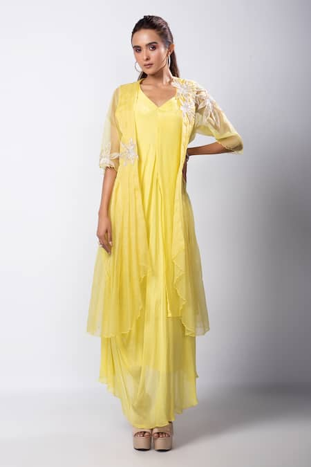 Smriti by Anju Agarwal Serina Asymmetric Dress With Cutwork Cape 