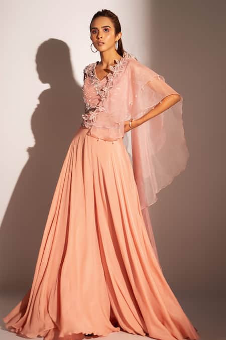 Smriti By Anju Agarwal_Pink Bamboo, Chiffon Beads, Embroidery Layla Pre-draped Pant Saree With Blouse _Online_at_Aza_Fashions