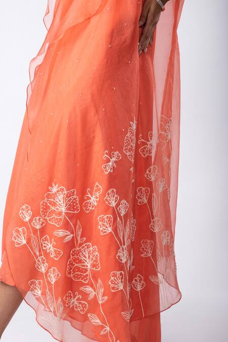 Buy Smriti By Anju Agarwal Orange Crepe, Organza Asymmetric Mon Cheri Dress With Cape Online at Aza Fashions Buy_Smriti By Anju Agarwal_Orange Crepe, Organza Asymmetric Mon Cheri Dress With Cape _Online_at_Aza_Fashions
