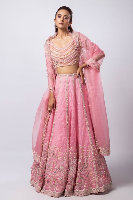 Smriti By Anju Agarwal Lusia Floral Embroidered Panelled Lehenga Set 