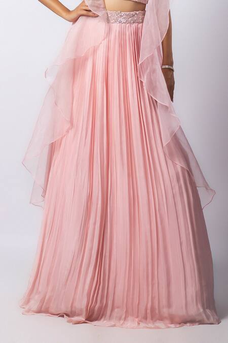 Smriti By Anju Agarwal_Pink Silk, Taffeta, Organza, Shay Embroidered Lehenga Set With Ruffle Jacket _Online_at_Aza_Fashions