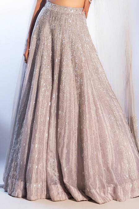 Smriti By Anju Agarwal Grey Satin, Organza, Net, Taffeta Sequins, Sylver Embellished Lehenga Set Online at Aza Fashions Smriti By Anju Agarwal_Grey Satin, Organza, Net, Taffeta Sequins, Sylver Embellished Lehenga Set _Online_at_Aza_Fashions