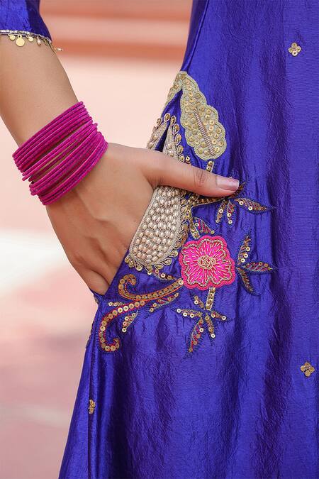 Shop Label Niti Bothra Blue Silk Pearls, Zari, Rhinestones And Resham Embroidered Kurta & Palazzo Set Online at Aza Fashions Shop_Label Niti Bothra_Blue Silk Pearls, Zari, Rhinestones And Resham Embroidered Kurta & Palazzo Set_Online_at_Aza_Fashions