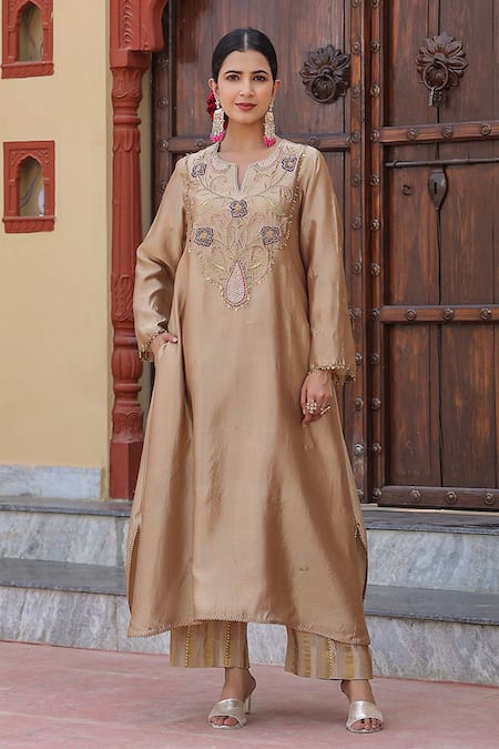 Label Niti Bothra Embroidered Yoke Kurta & Palazzo Set 