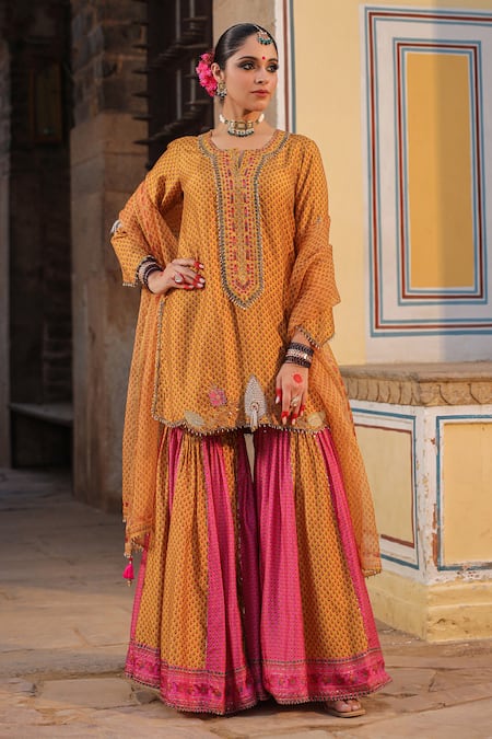 Label Niti Bothra Tikki & Pearl Work Kurta Sharara Set 