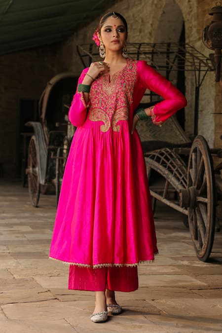 Label Niti Bothra Flower Embroidered Yoke Anarkali With Palazzo 