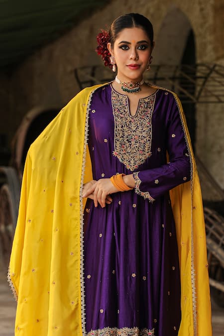 Label Niti Bothra Purple Silk, Chanderi Zari, Embroidery Banarasi Spun Anarkali Salwar Set Online at Aza Fashions Label Niti Bothra_Purple Silk, Chanderi Zari, Embroidery Banarasi Spun Anarkali Salwar Set _Online_at_Aza_Fashions