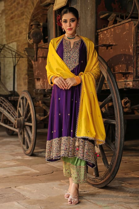 Buy_Label Niti Bothra_Purple Silk, Chanderi Zari, Embroidery Banarasi Spun Anarkali Salwar Set 
