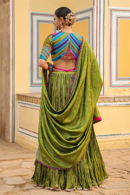 Label Niti Bothra Pleated Lehenga Floral Embroidered Blouse Set 