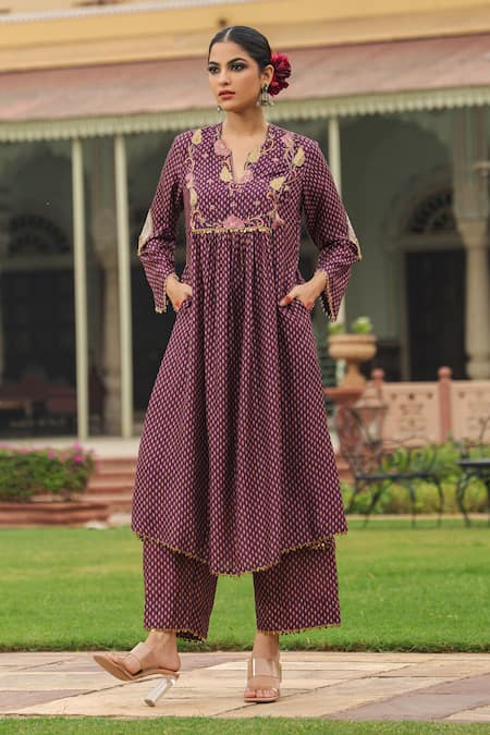 Label Niti Bothra Silk Printed Gathered Kurta & Palazzo Set 