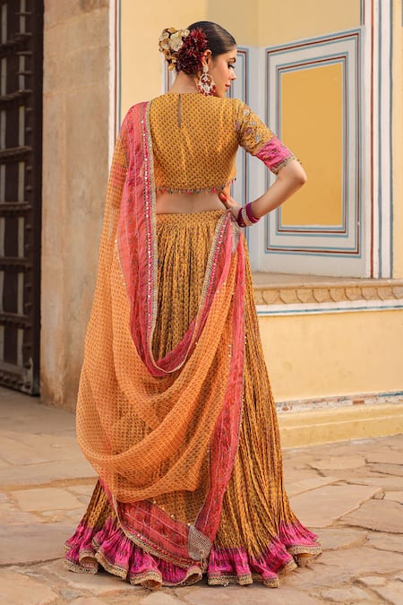 Label Niti Bothra Cheent Print Silk Pleated Lehenga Set 