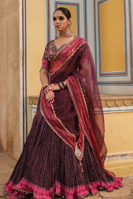 Label Niti Bothra Silk Cheent Print Pleated Lehenga Set 