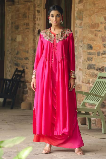 Label Niti Bothra Zardozi Paisley Embroidered Jacket With Ombre Dress 