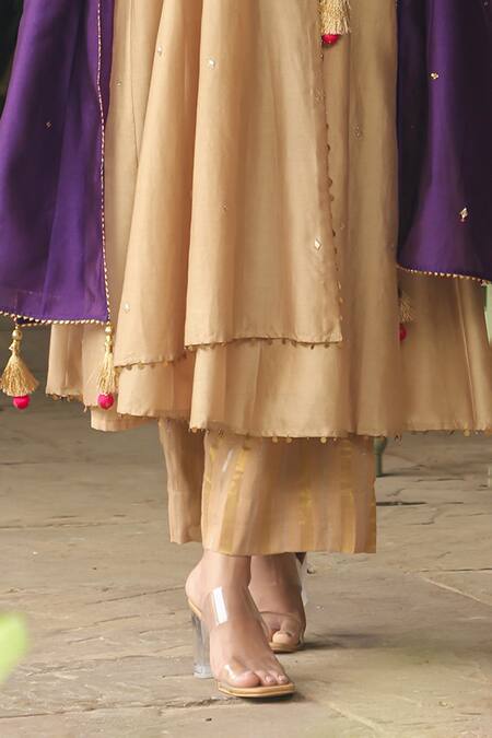 Buy_Label Niti Bothra_Ivory Chanderi Silk, Cotton Zardozi Embroidered Angarakha Anarkali Palazzo Set_Online_at_Aza_Fashions