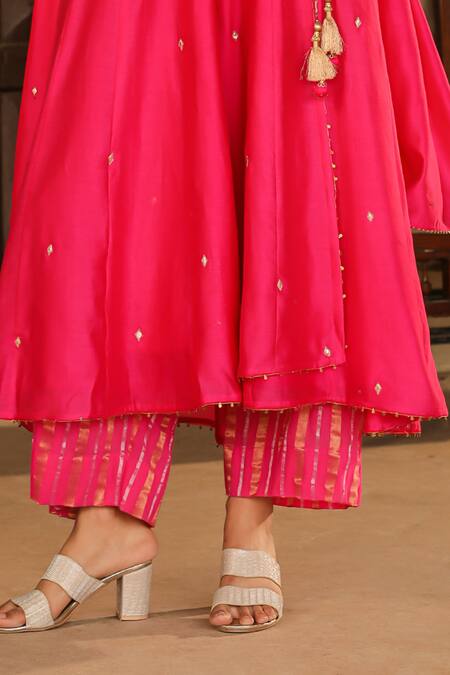 Shop_Label Niti Bothra_Pink Chanderi Silk, Cotton Sequins, Paisley Embroidered Angarakha Anarkali Set_Online_at_Aza_Fashions