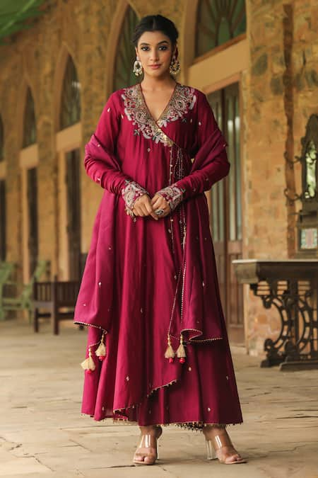 Label Niti Bothra Zardozi Embroidered Angarakha Anarkali Palazzo Set 