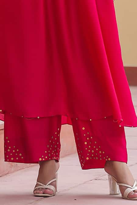 Label Niti Bothra_Pink Silk Zari, Sequins Mandarin Zardozi Embroidered Yoke Anarkali With Palazzo _Online_at_Aza_Fashions