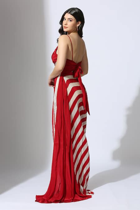 Masumi Mewawalla Color Block Striped Draped Dress 