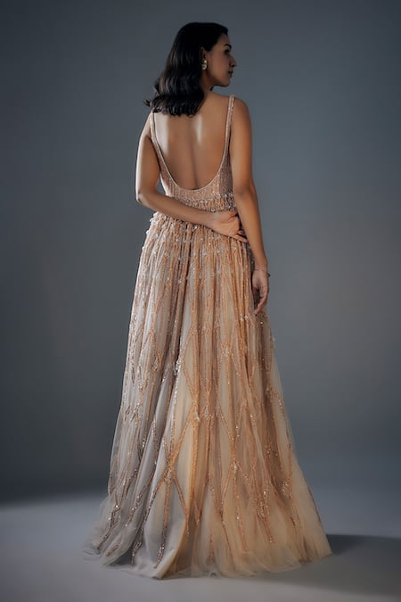 Masumi Mewawalla Tassel Drop Hand Embroidered Net Gown 
