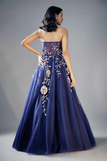 Masumi Mewawalla 3D Floral Vine Embroidered Gown 