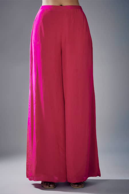 Masumi Mewawalla Pink Crepe Tassels, Embroidery Round Neck Short Kurta Palazzo Set Online at Aza Fashions Masumi Mewawalla_Pink Crepe Tassels, Embroidery Round Neck Short Kurta Palazzo Set _Online_at_Aza_Fashions