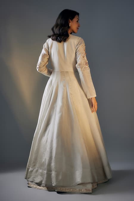 Masumi Mewawalla Tissue Lehenga Set With Floral Embroidered Jacket 