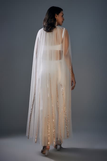 Masumi Mewawalla Silk Pant Set With Embroidered Net Tunic 