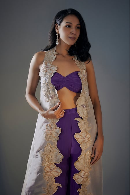 Masumi Mewawalla Palazzo Set With Floral Cutwork Jacket 