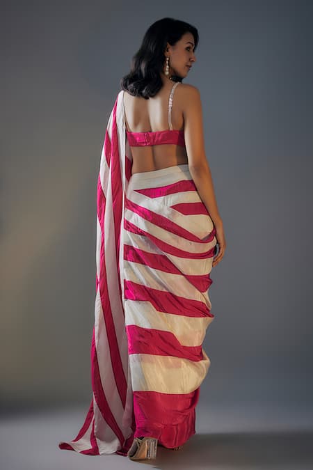 Masumi Mewawalla Striped Color Block Pre-Draped Saree With Blouse 