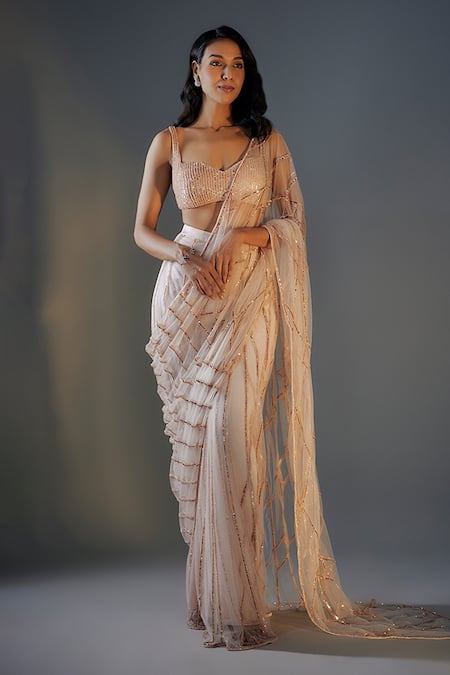 Masumi Mewawalla Embroidered Pre-Draped Saree With Blouse 