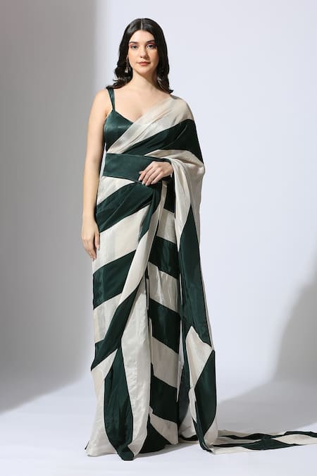 Masumi Mewawalla Linear Color Block Pre-Draped Saree With Blouse 