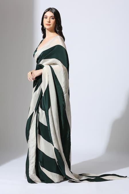 Masumi Mewawalla Green Tissue, Crepe Embroidery Linear Color Block Pre-draped Saree With Blouse Online at Aza Fashions Masumi Mewawalla_Green Tissue, Crepe Embroidery Linear Color Block Pre-draped Saree With Blouse _Online_at_Aza_Fashions